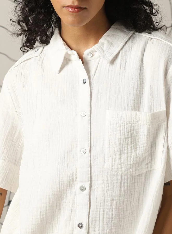 Hubberholme  Self Design Double Cloth Pure Cotton Shirt With Trouser for Women | Best Price UAE